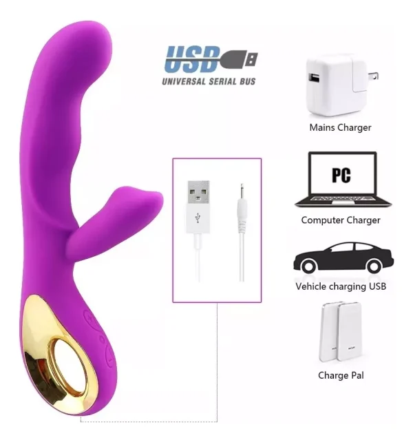Consolador Vibrador Doble Masajeador Carga Usb Punto G - Imagen 5